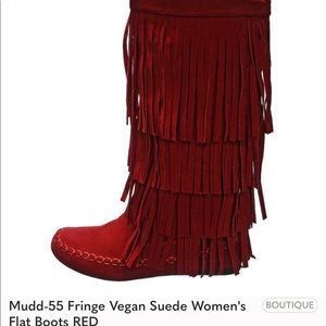 Mudd-55 Fringe Vegan Suede Women's Flat Boots RED
